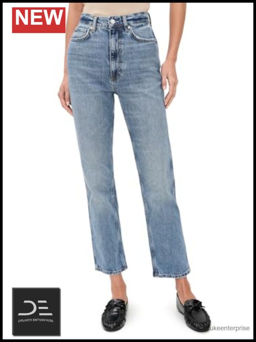 High Rise Straight Leg Jeans Non-Stretch 5-Pocket Cotton Denim